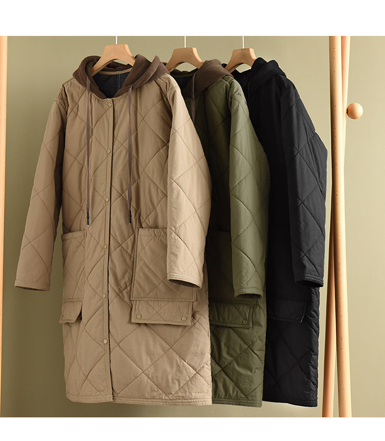 Warm Long Padded Winter Coat with Hood and Pockets