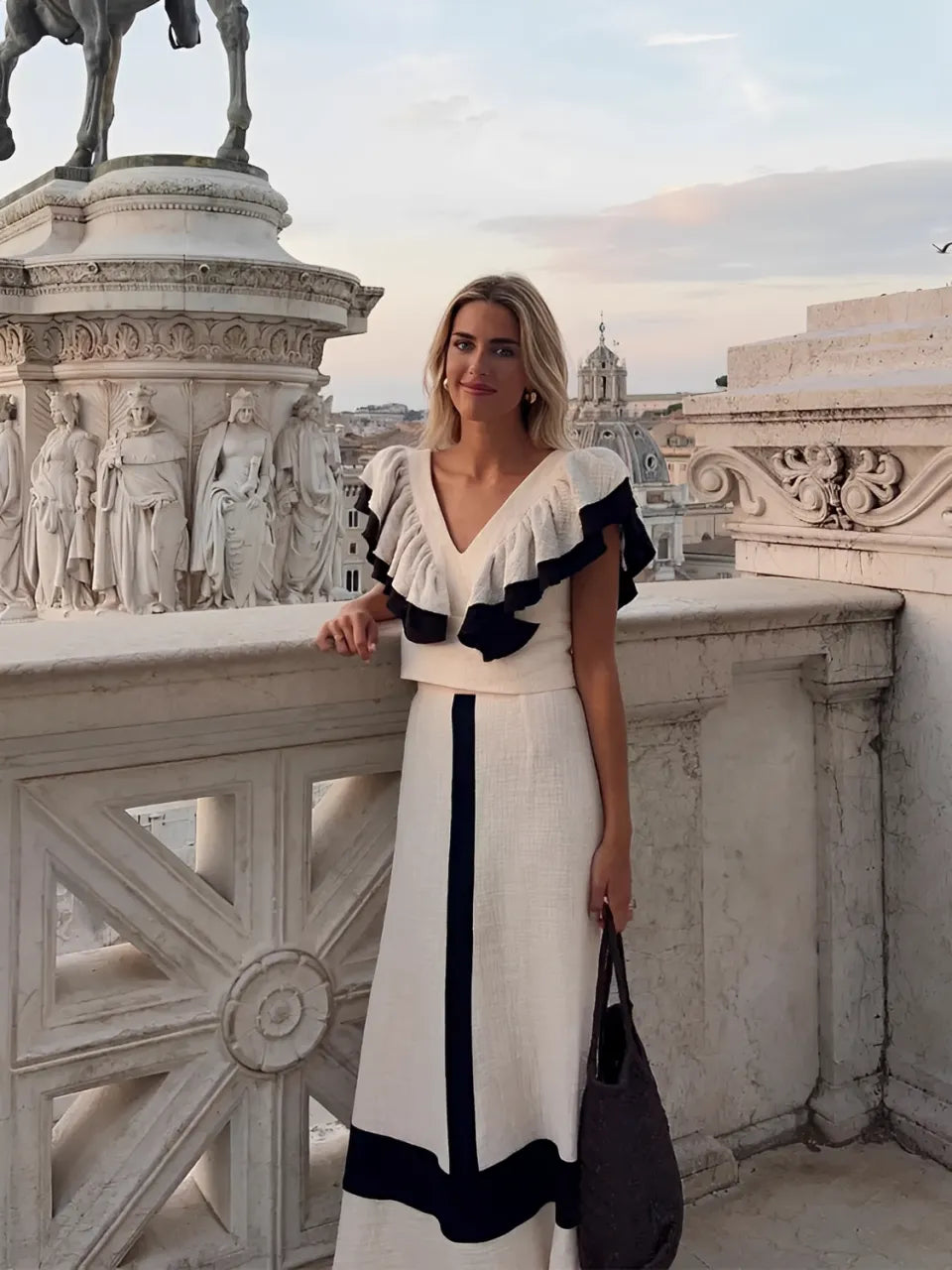 Elegant Two-Piece Women's Outfit with Stylish Top and Skirt