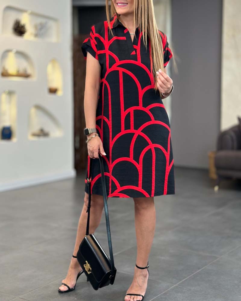 Casual Geometric Print Polo Dress in Comfortable Fabric