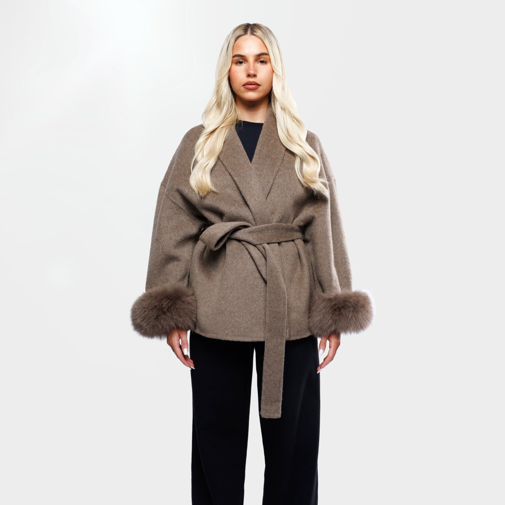 Northglow Belted Coat with Faux Fur Cuffs