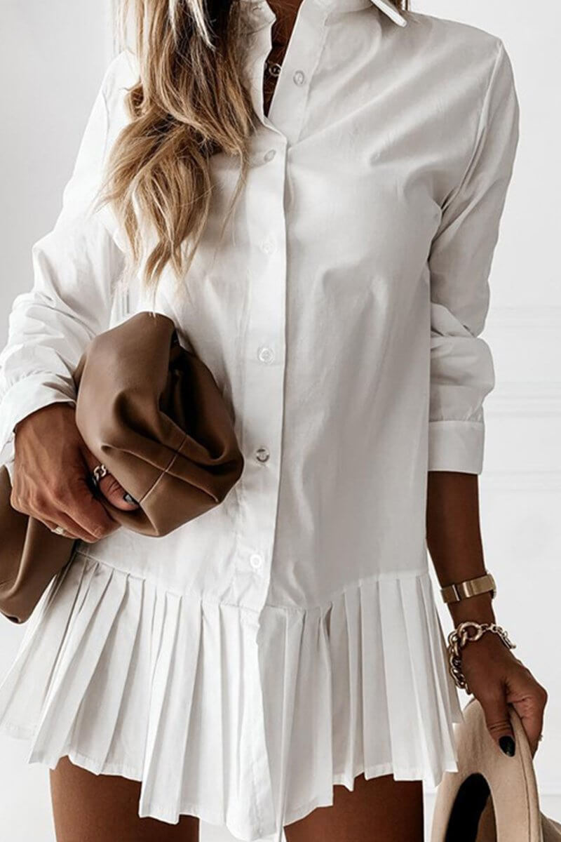 Pleated Short Sleeve Shirt Dress for Effortless Style