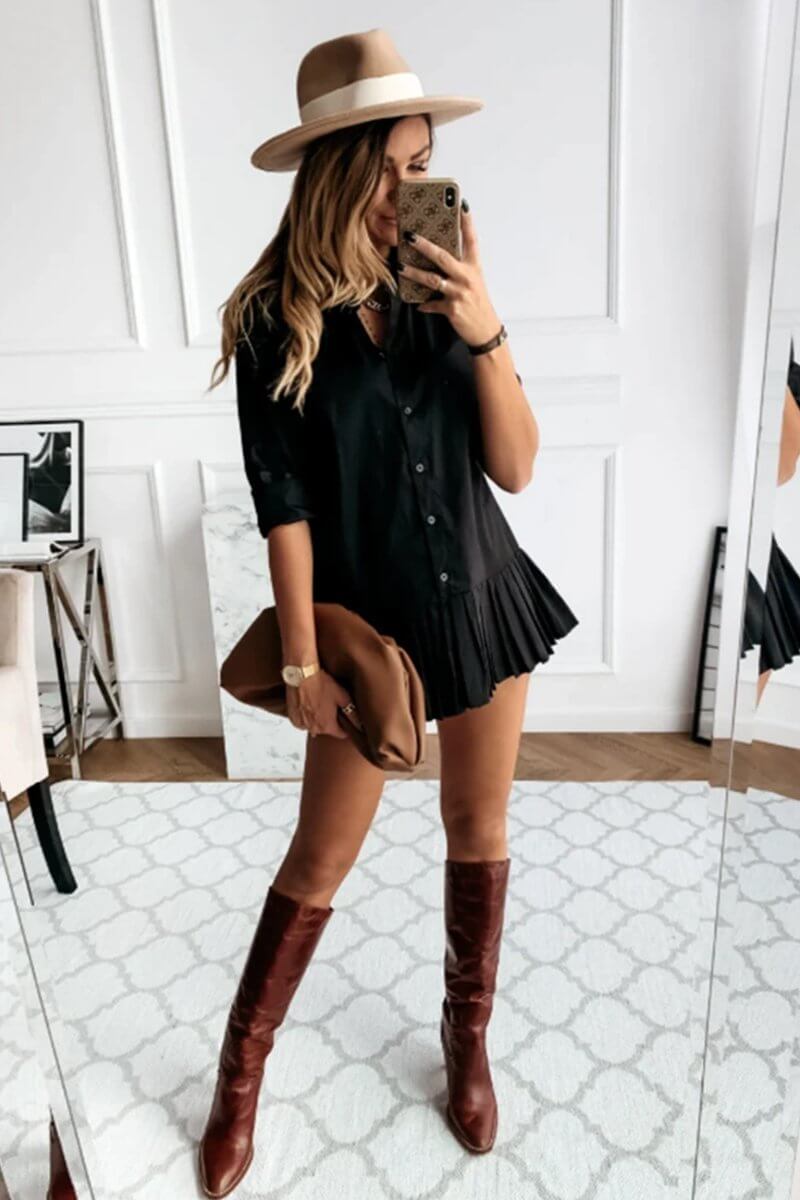 Pleated Short Sleeve Shirt Dress for Effortless Style