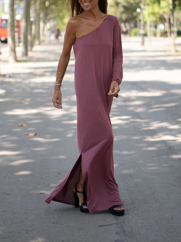 One-Shoulder Elegant Flowing Dress for Effortless Style
