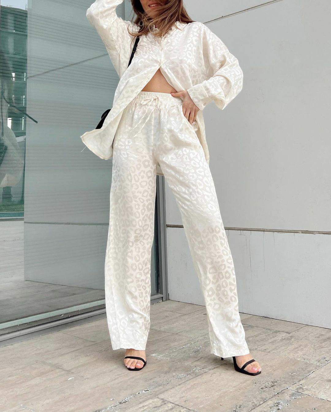 Satin Leopard Print Shirt and Trouser Set