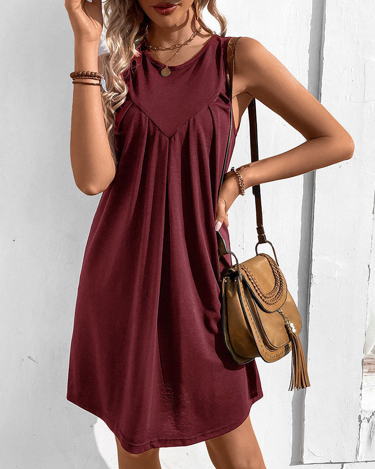 Women's Sleeveless Plain Short Dress - Versatile Summer Style