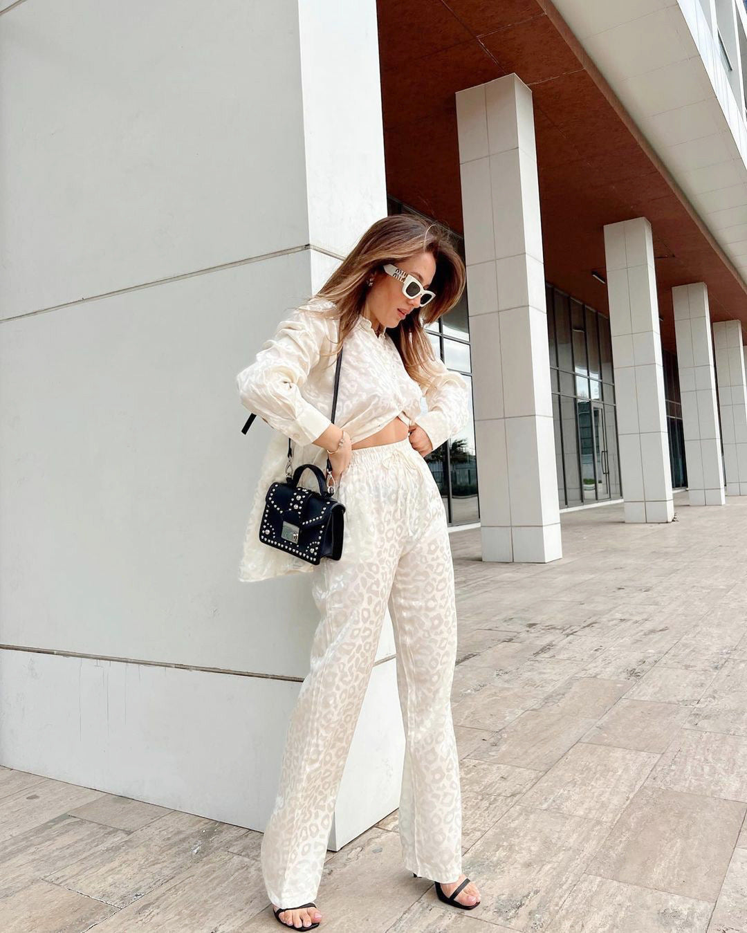 Satin Leopard Print Shirt and Trouser Set
