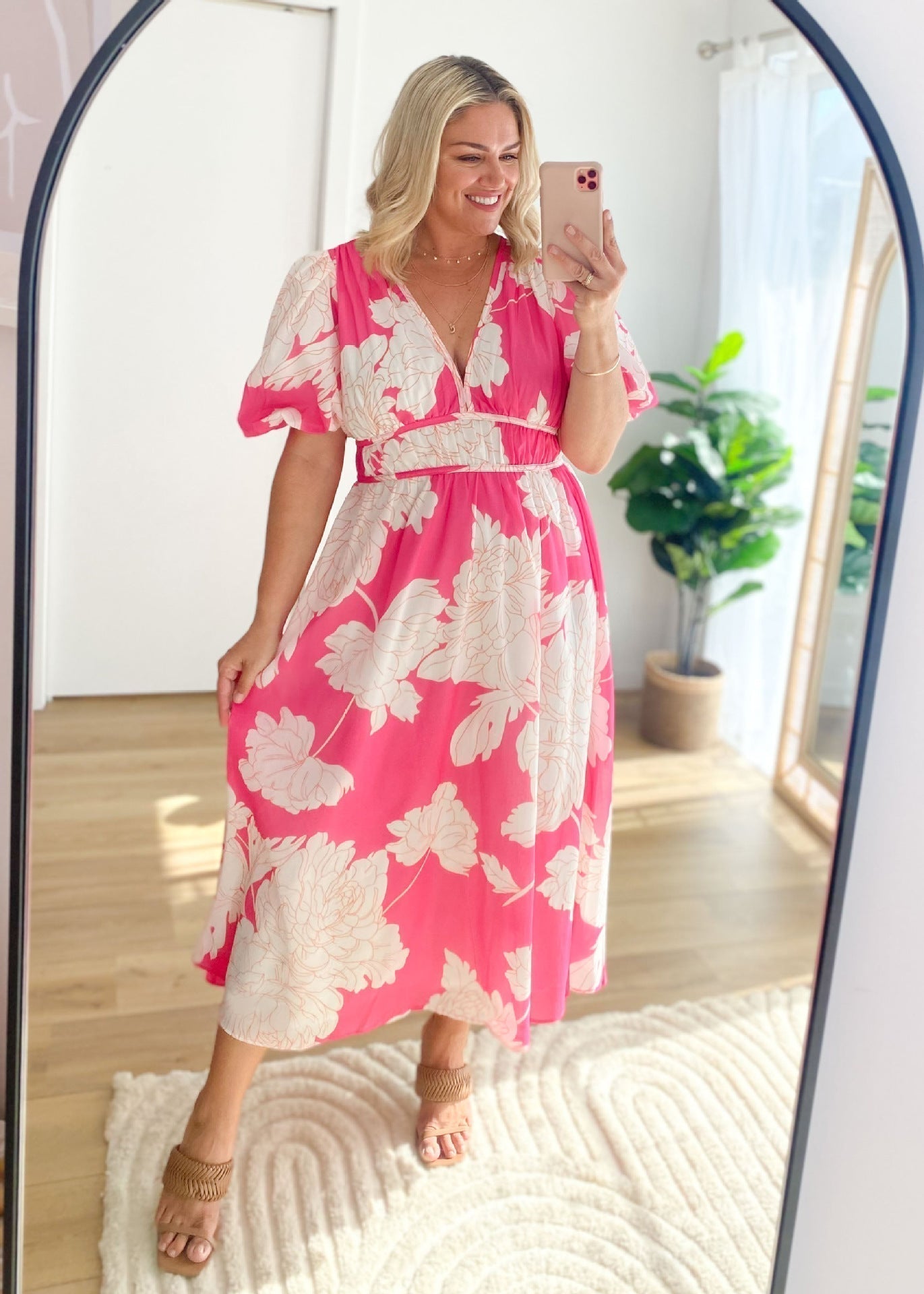 V-Neck Long Dress with Puff Sleeves for Elegant Style