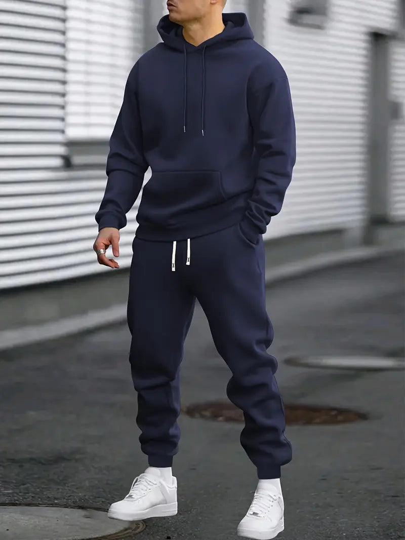 Men's Tracksuit Set: Hoodie With Kangaroo Pocket & Joggers
