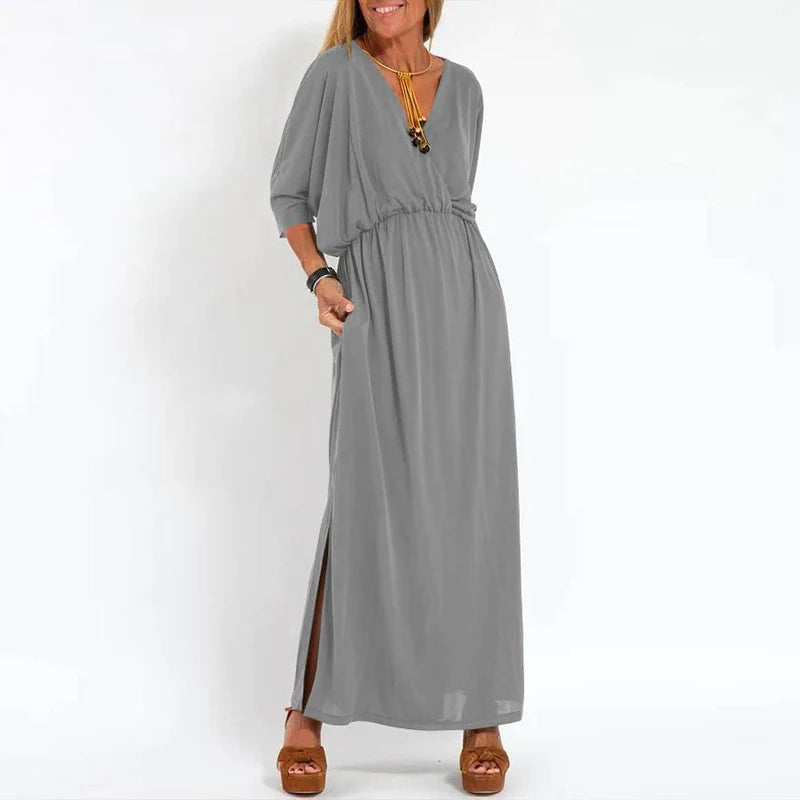 Vintage Long Dress with High Waist Side Slit