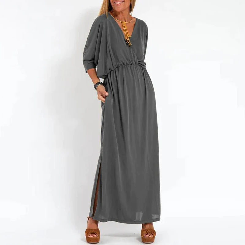 Vintage Long Dress with High Waist Side Slit