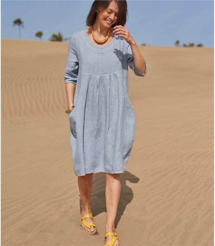 Emerald Loose Cotton Dress with Pocket for Everyday Comfort