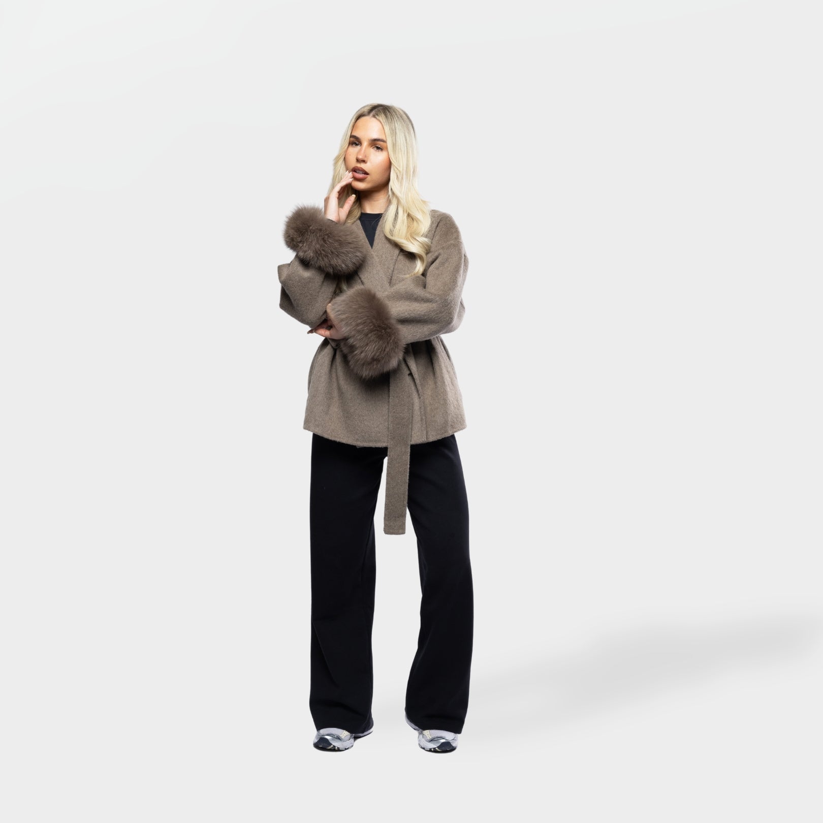 Northglow Belted Coat with Faux Fur Cuffs