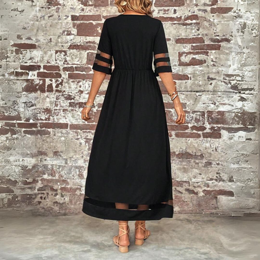 Elegant Maxi Dress with Sheer Sleeves - Luna Design