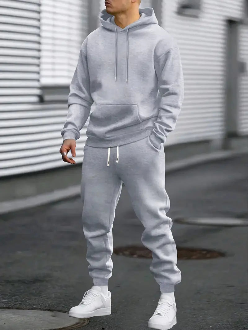 Men's Tracksuit Set: Hoodie With Kangaroo Pocket & Joggers
