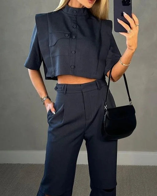 Crop Top and High-Waisted Trousers Set