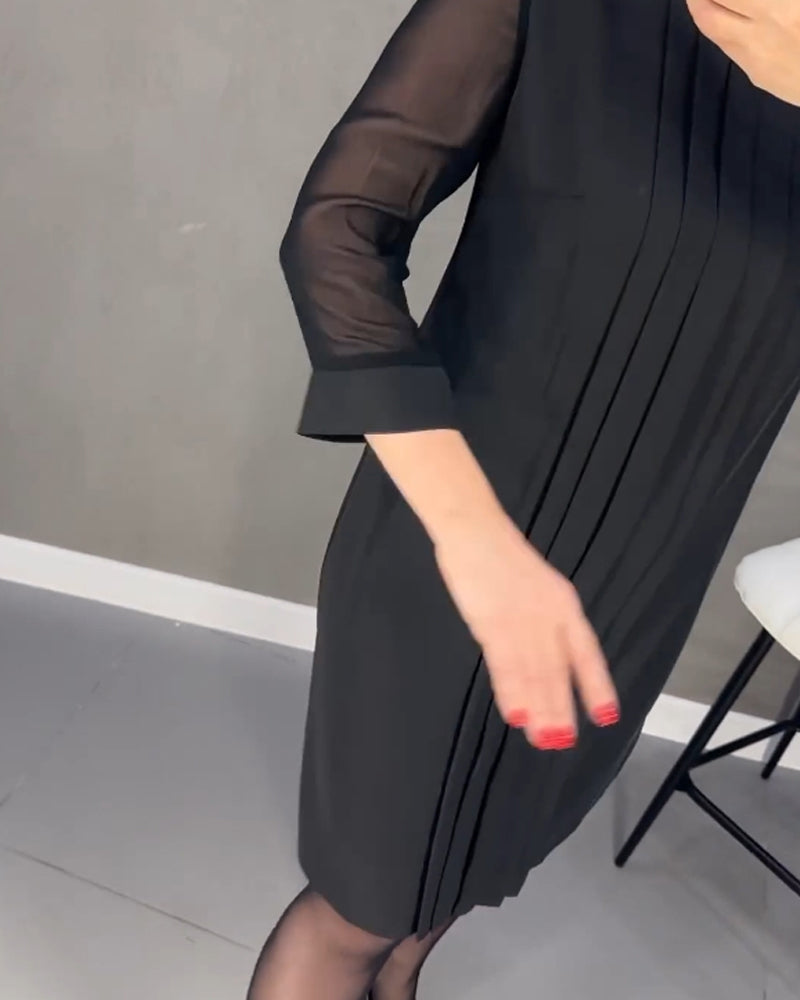 Adora Pleated Dress with Patchwork Mesh Design