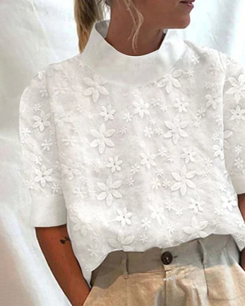 Embroidered Stand Collar Blouse
