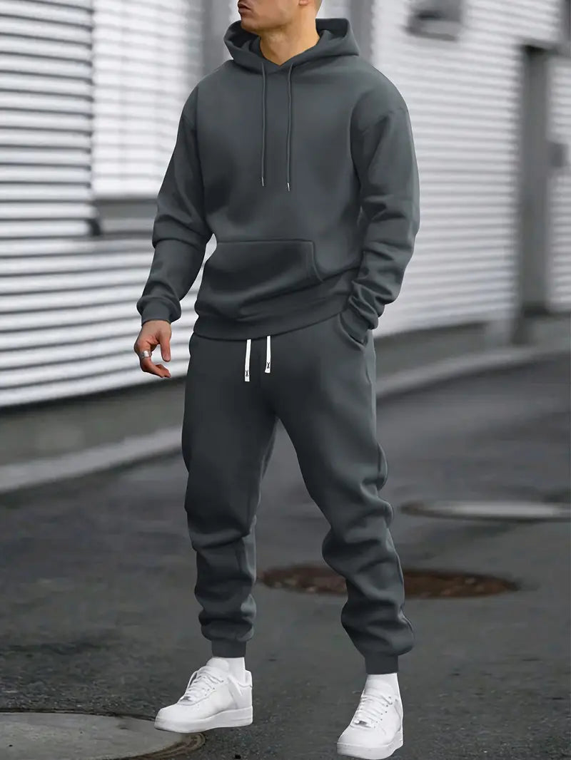 Men's Tracksuit Set: Hoodie With Kangaroo Pocket & Joggers