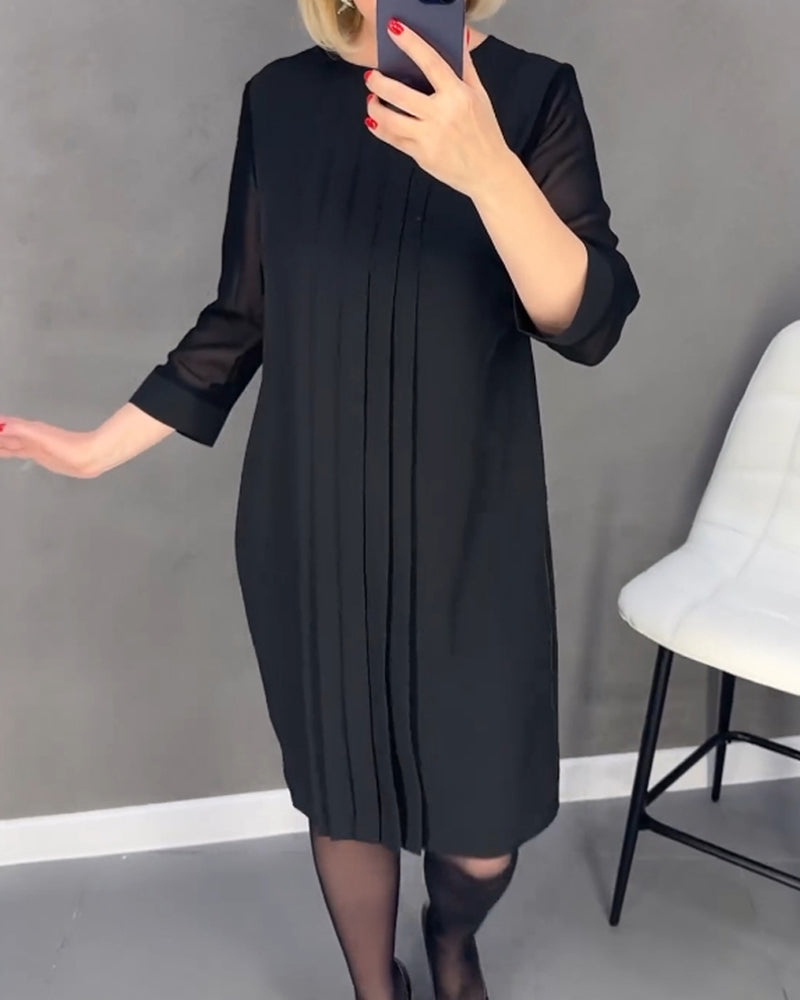 Adora Pleated Dress with Patchwork Mesh Design