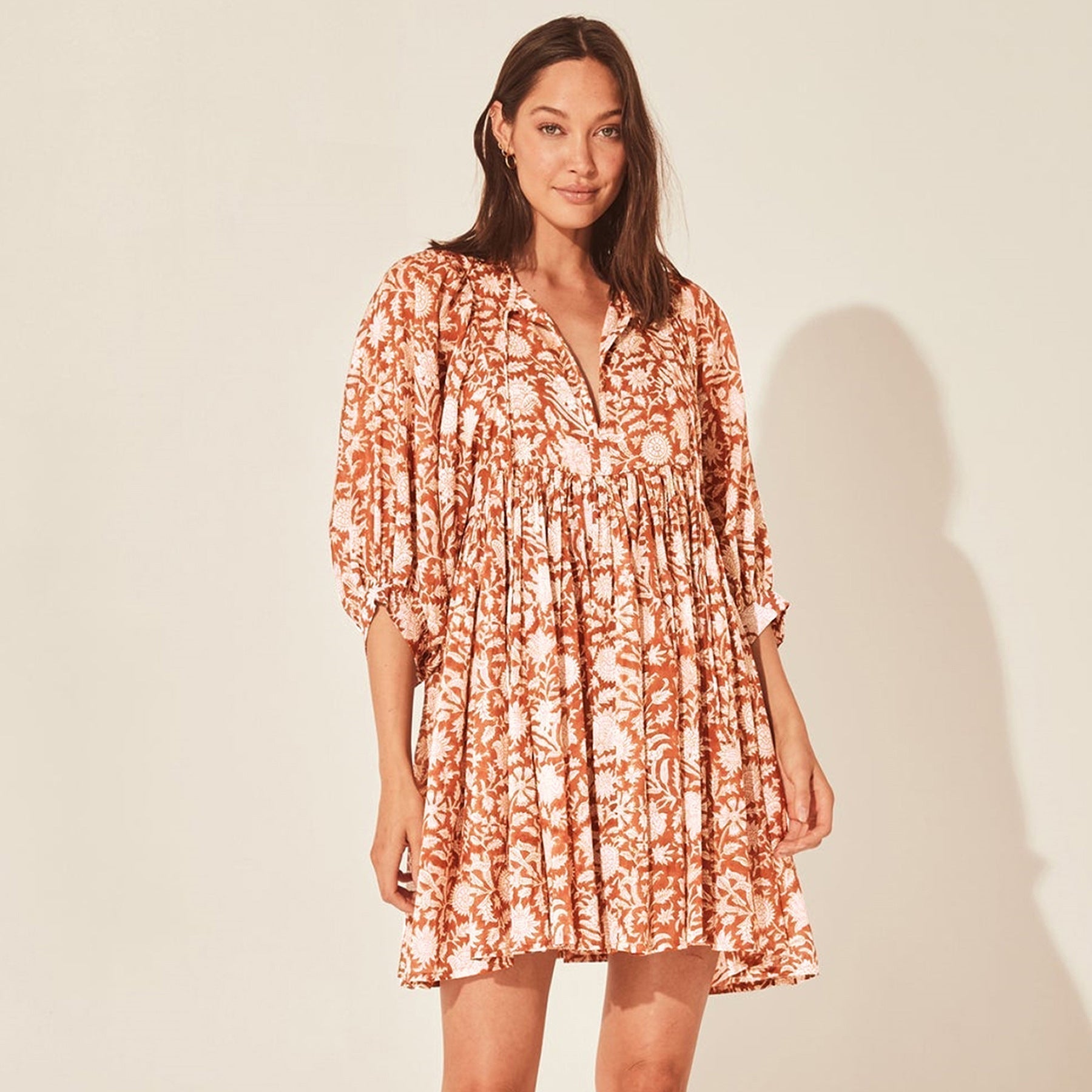 Floral Short Dress with Puff Sleeves for Effortless Style