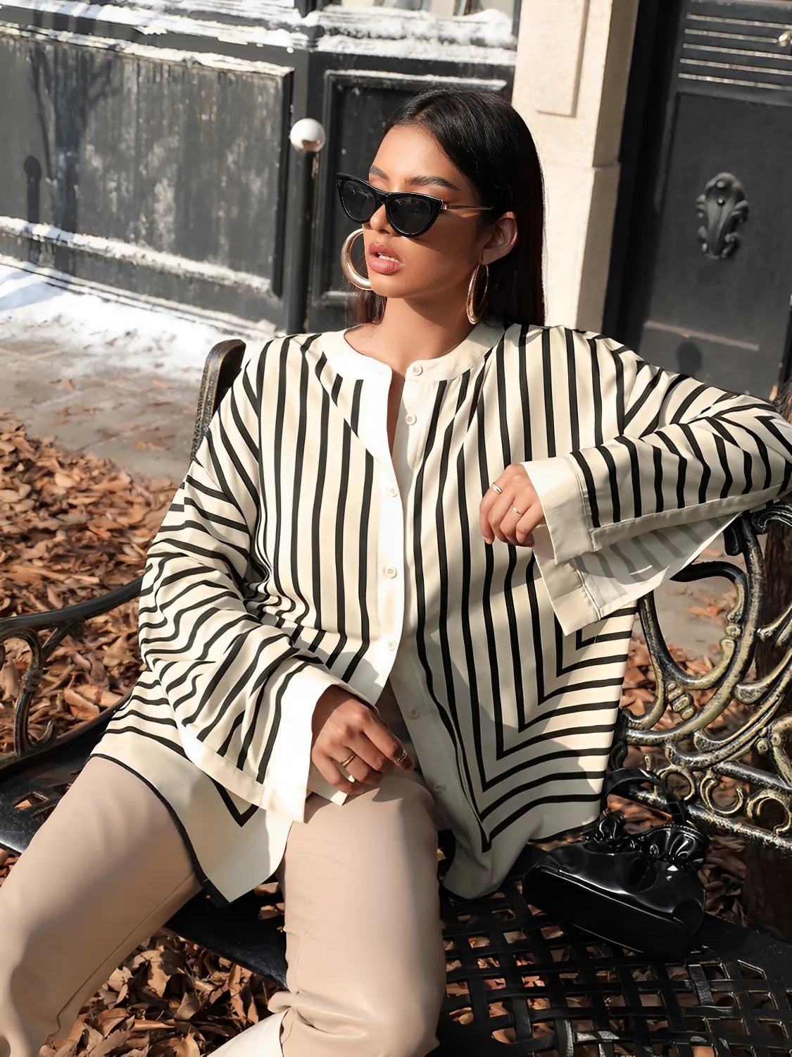 Elegant Geometric Stripe Alba Shirt for Stylish Casual Wear