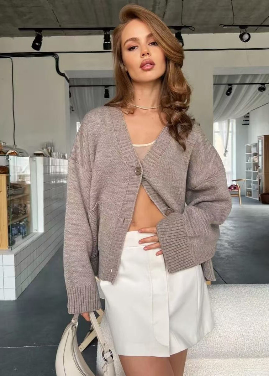 Women’s Oversized Knit Cardigan – V-Neck, Button Front, Long Sleeve