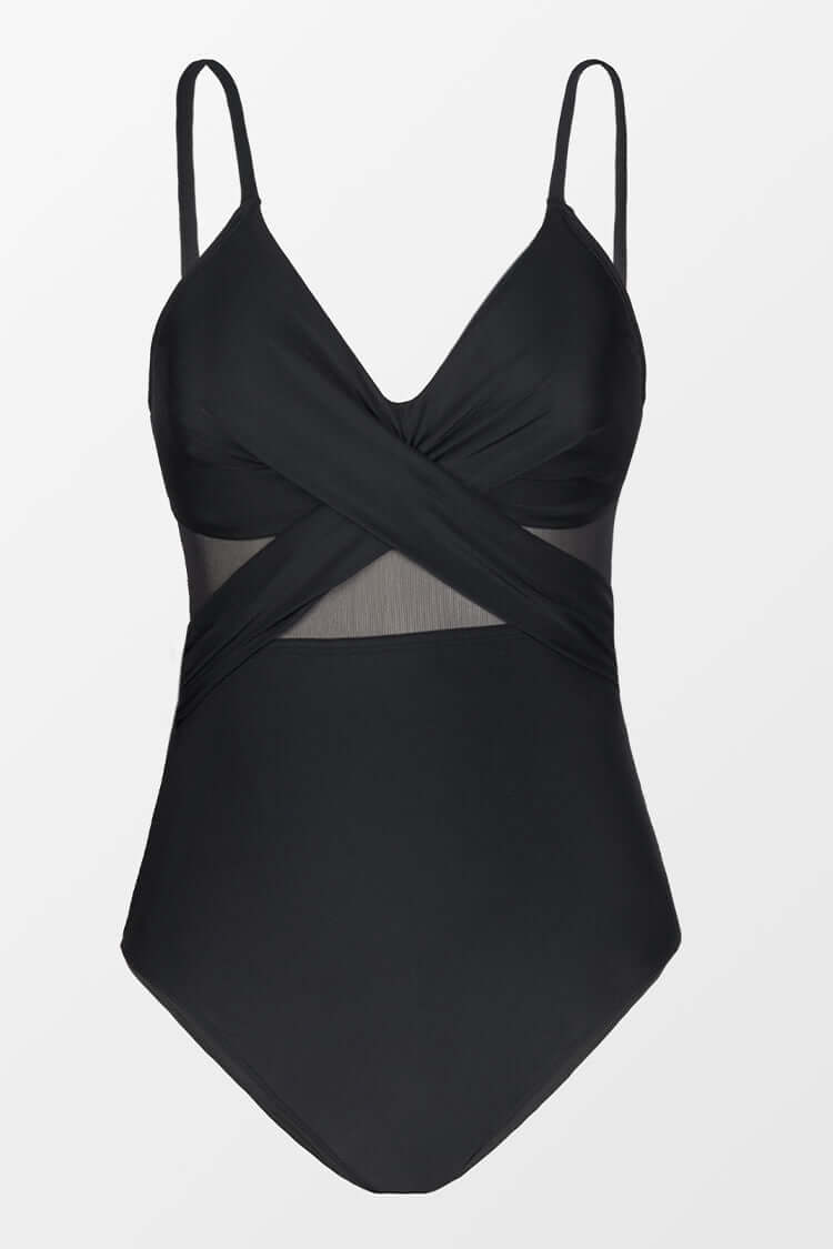 Cross-Detail Forest Green Swimsuit for Women