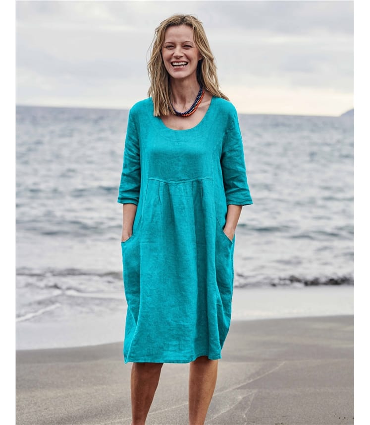 Emerald Loose Cotton Dress with Pocket for Everyday Comfort