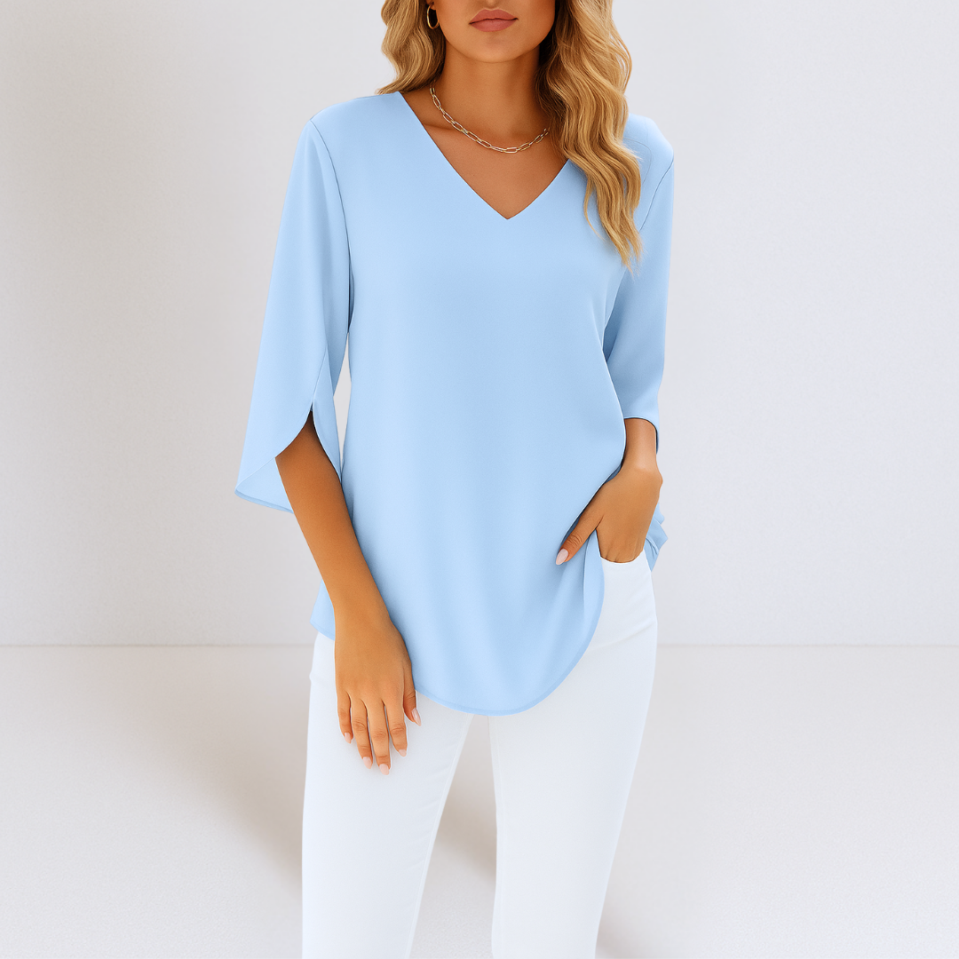 Elegant V-Neck Blouse with Split Sleeves
