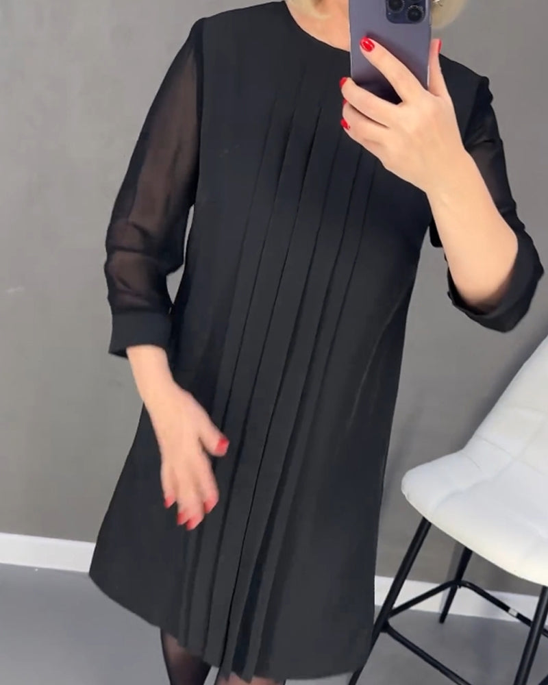 Adora Pleated Dress with Patchwork Mesh Design