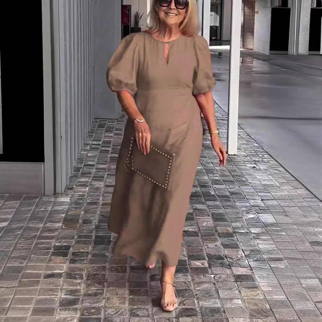 Puff Sleeve Valentina Midi Dress for Effortless Elegance