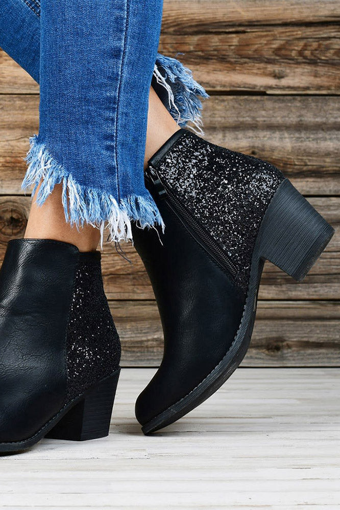Sequin-Embellished Short Boots for Stylish Occasions