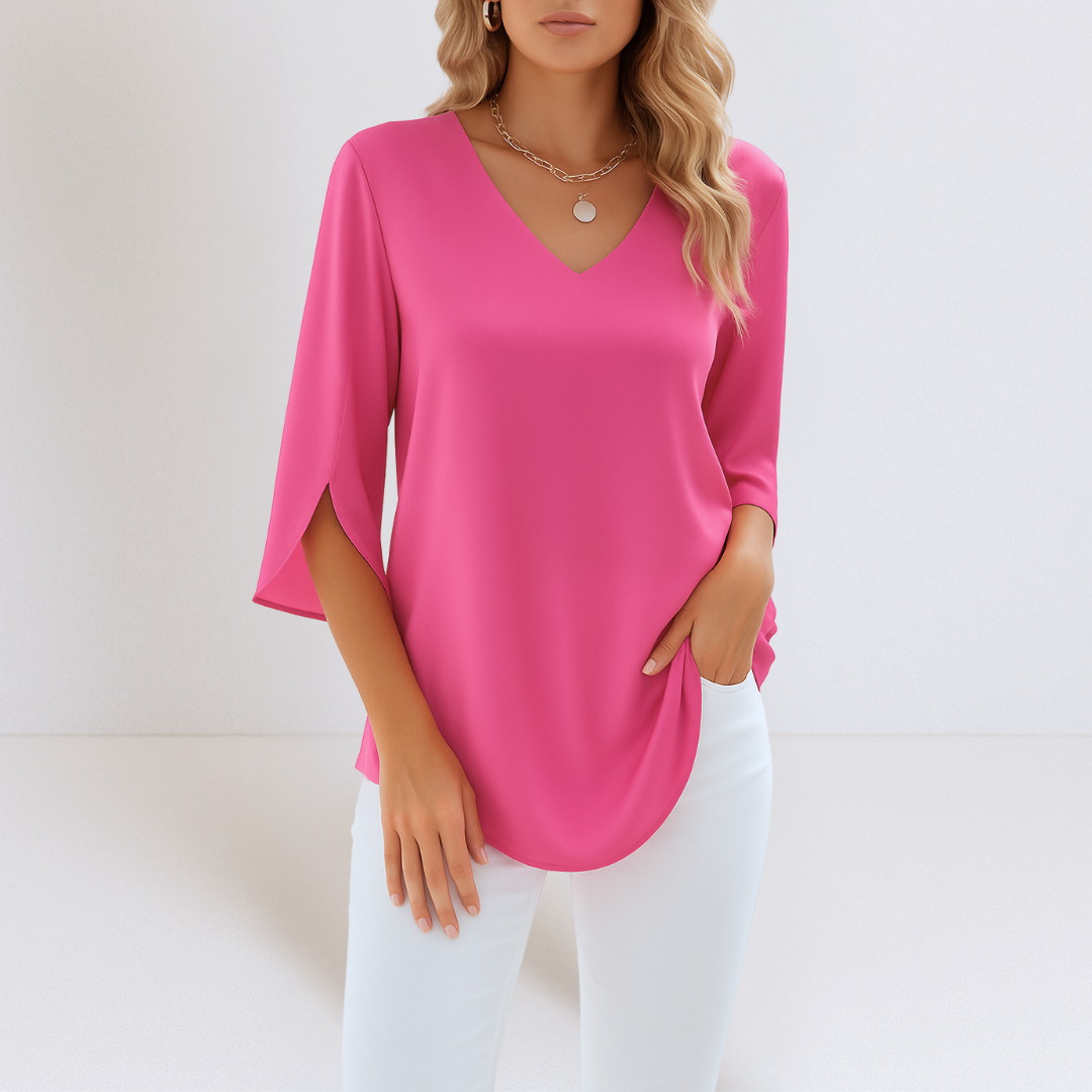Elegant V-Neck Blouse with Split Sleeves