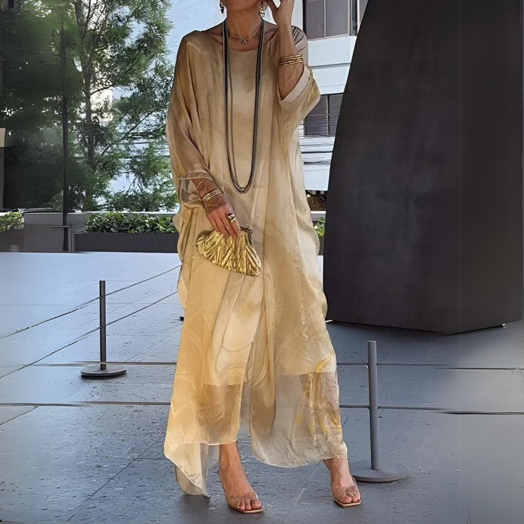 Elegant Silk Chiffon Dress with Flowy Design and Soft Feel