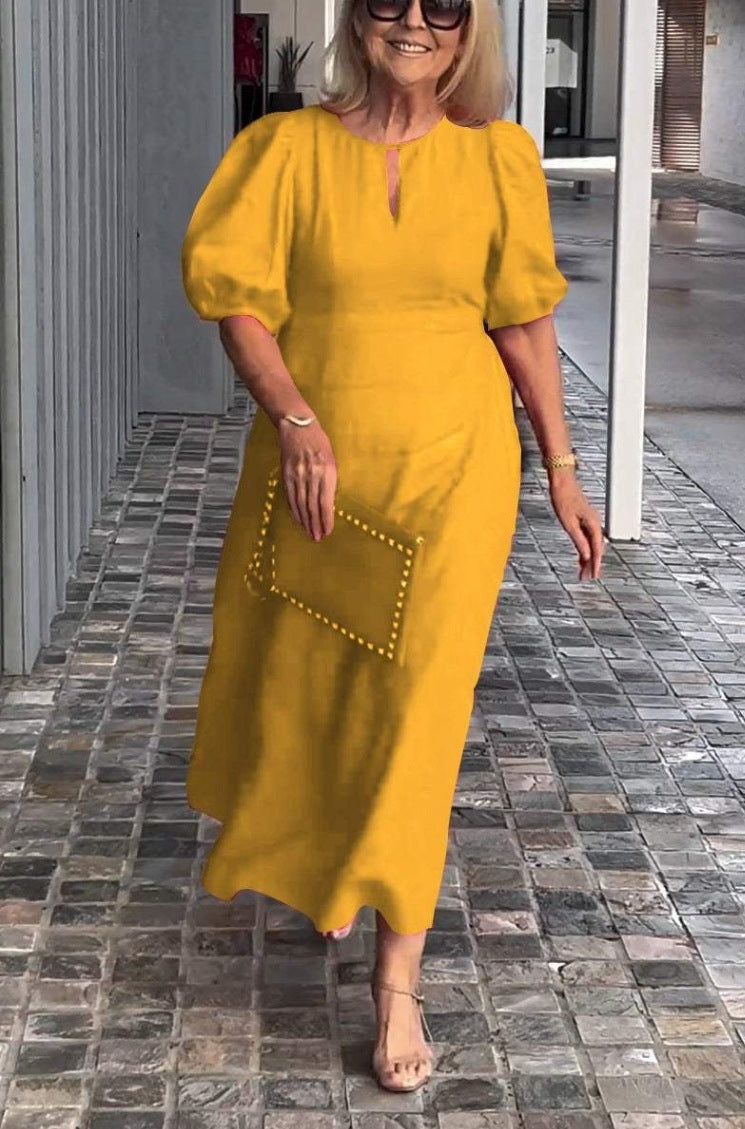 Puff Sleeve Valentina Midi Dress for Effortless Elegance