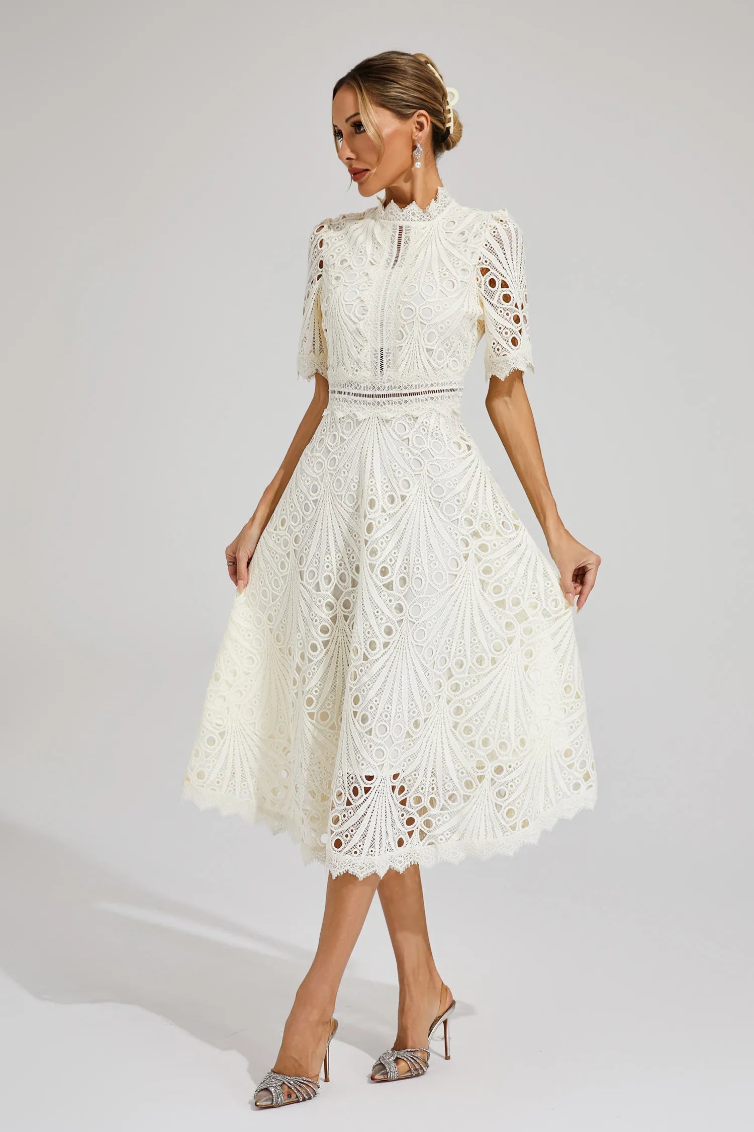 Elegant Lace Midi Dress for Women – Classic Stylish Design