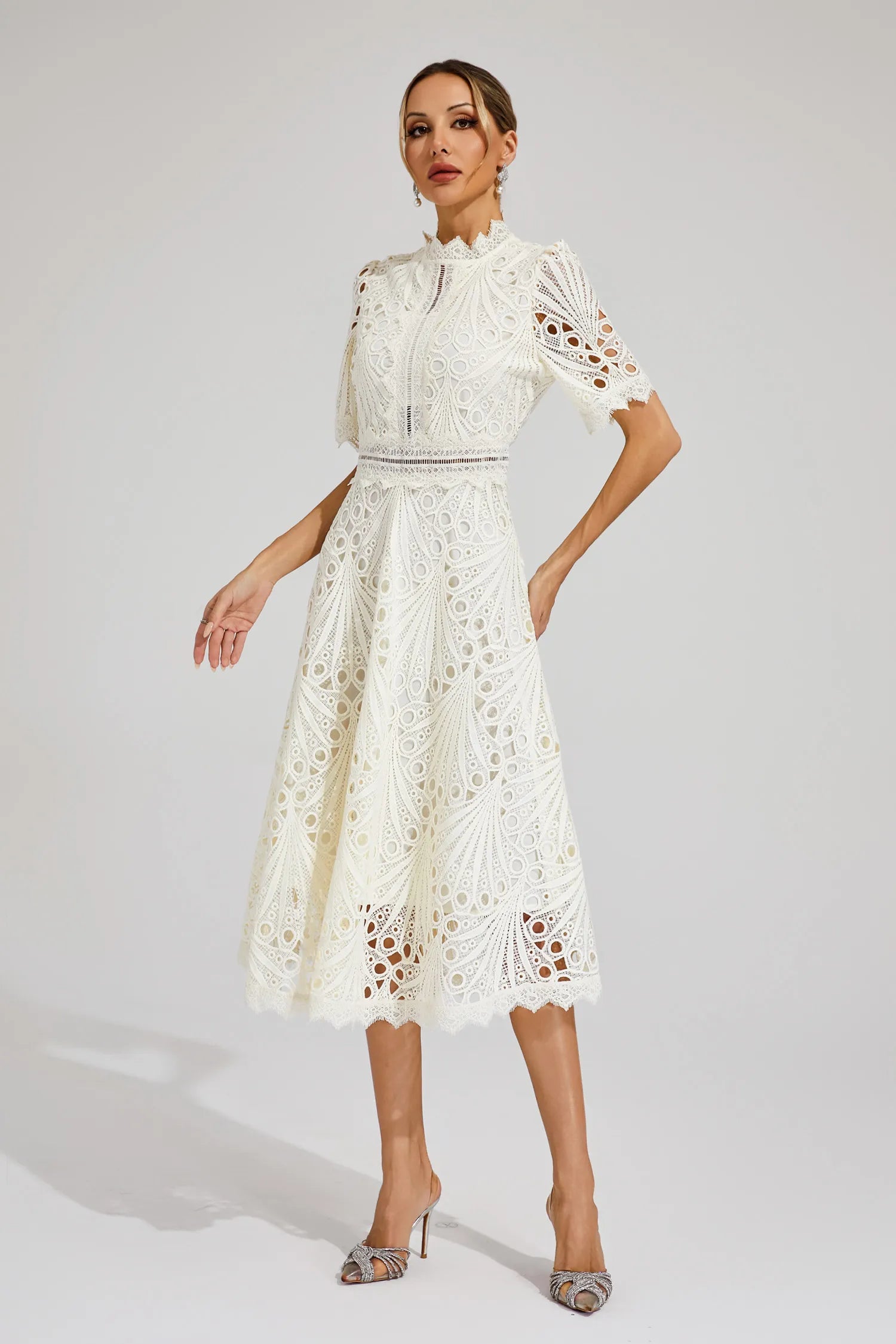 Elegant Lace Midi Dress for Women – Classic Stylish Design