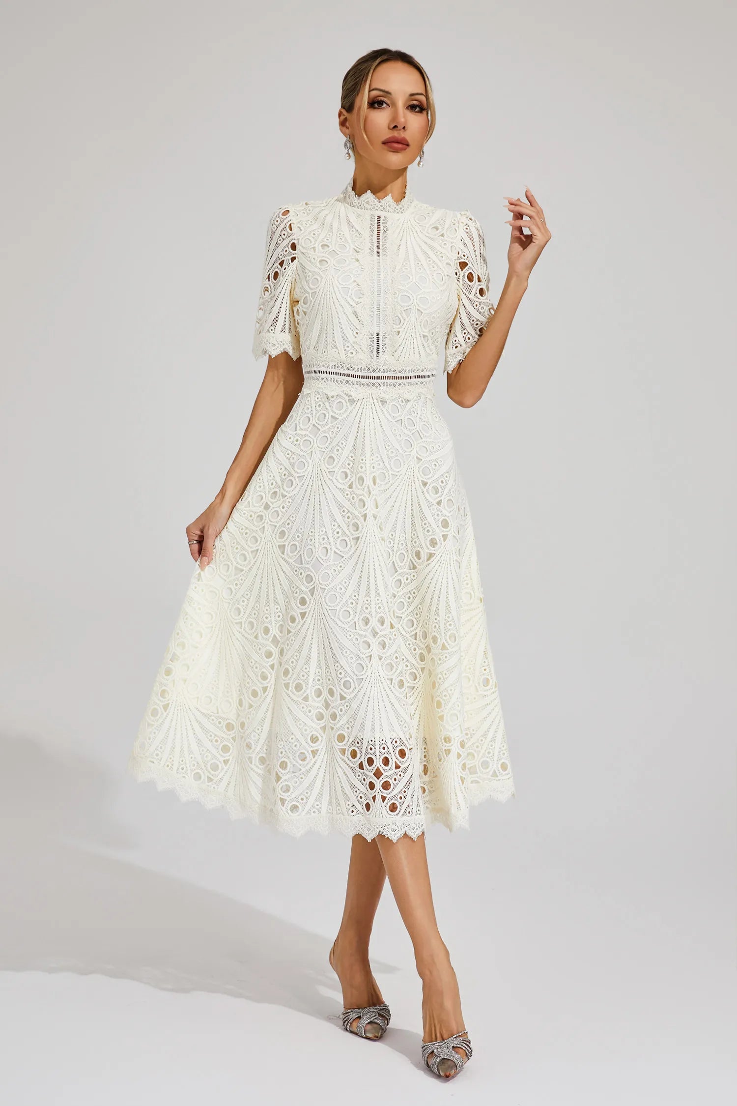 Elegant Lace Midi Dress for Women – Classic Stylish Design