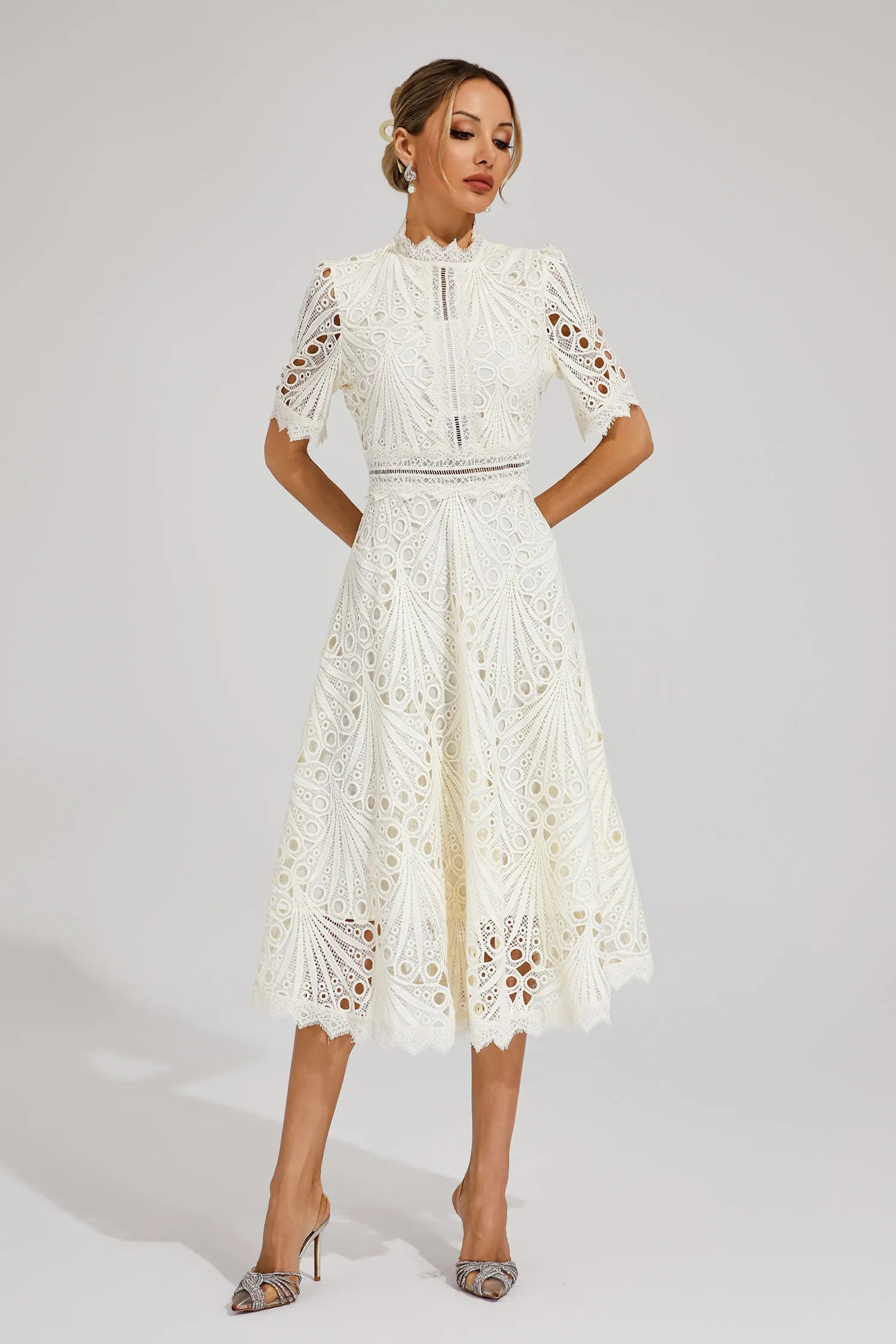 Elegant Lace Midi Dress for Women – Classic Stylish Design
