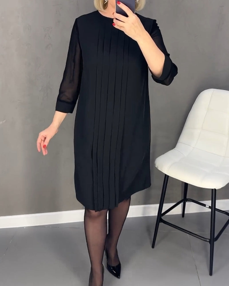 Adora Pleated Dress with Patchwork Mesh Design