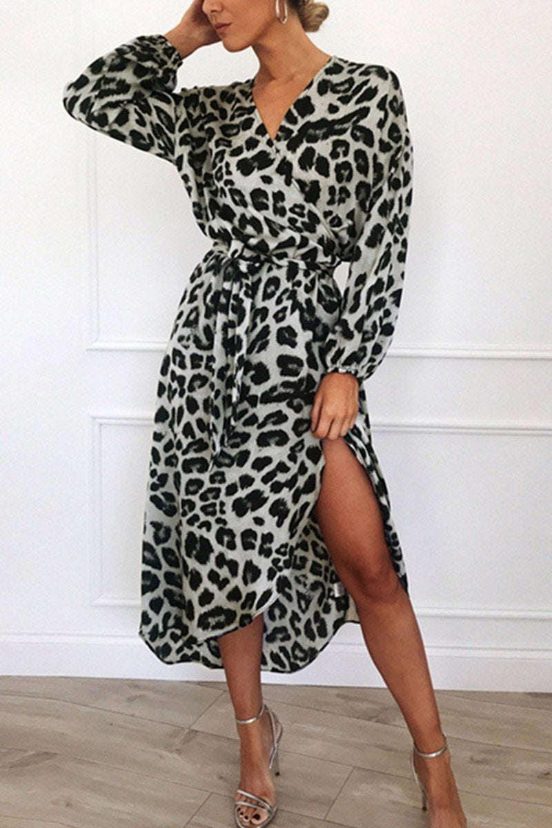 Leopard Print Cross-Neck Dress for Stylish Elegance