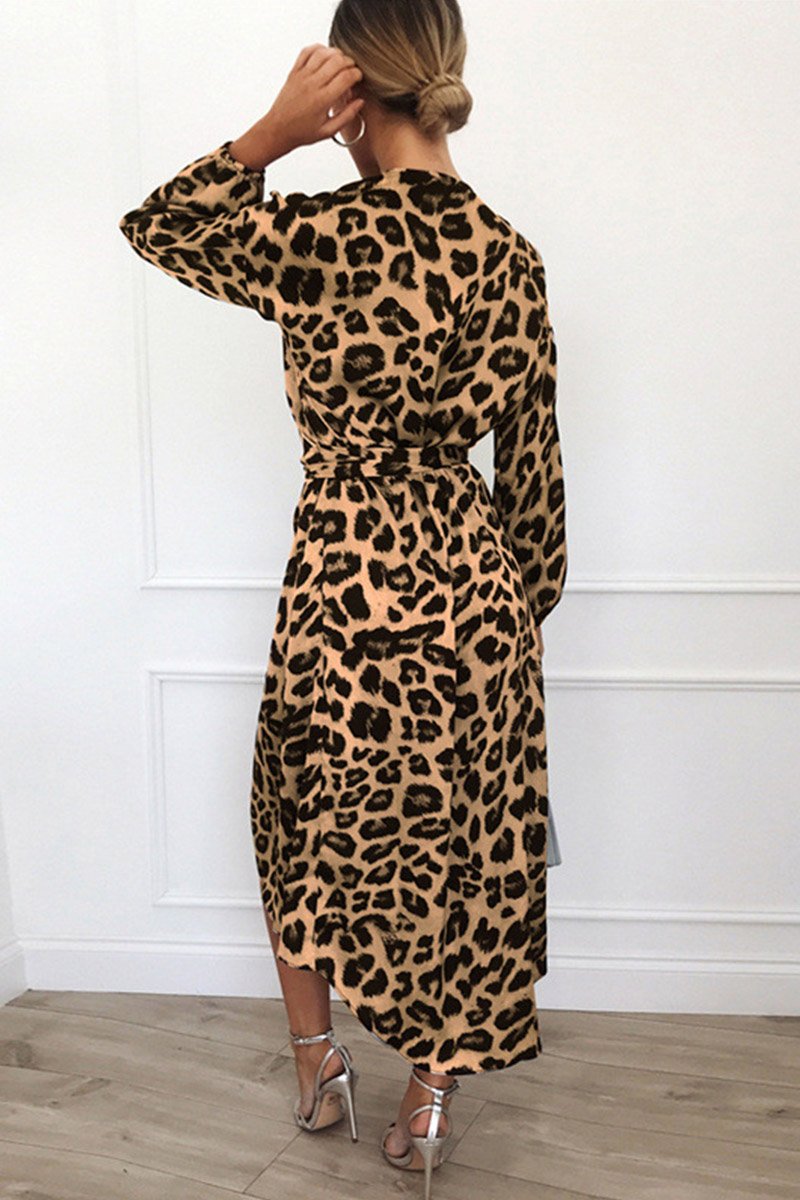 Leopard Print Cross-Neck Dress for Stylish Elegance