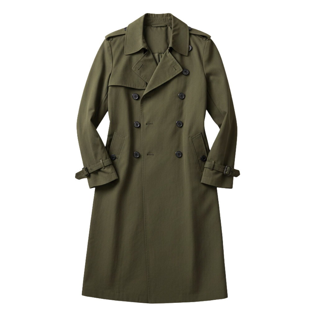 Men's Long Waterproof Trench Coat - Double-Breasted