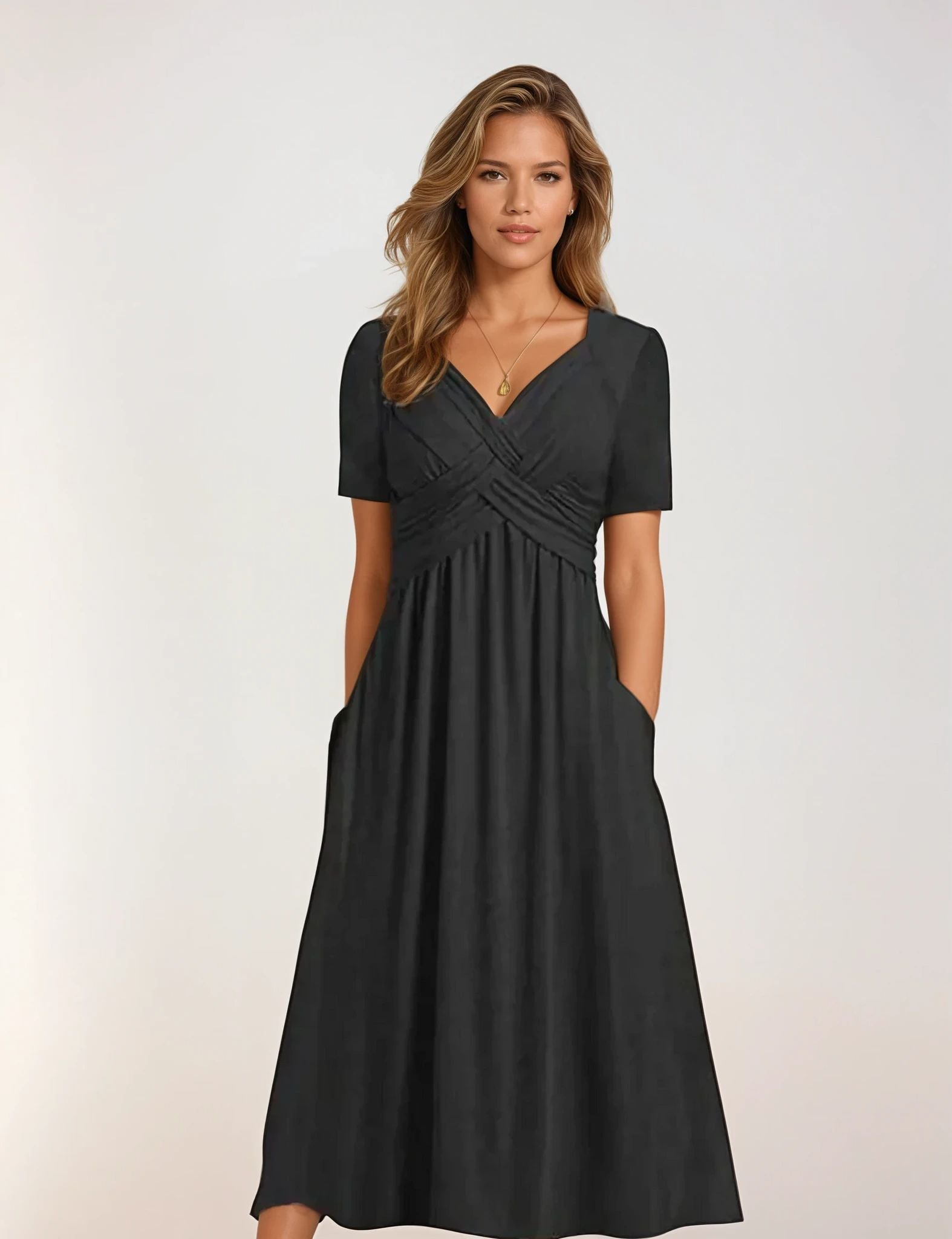 Elegant Evening Dress with Flowy Design and Subtle Embellishments