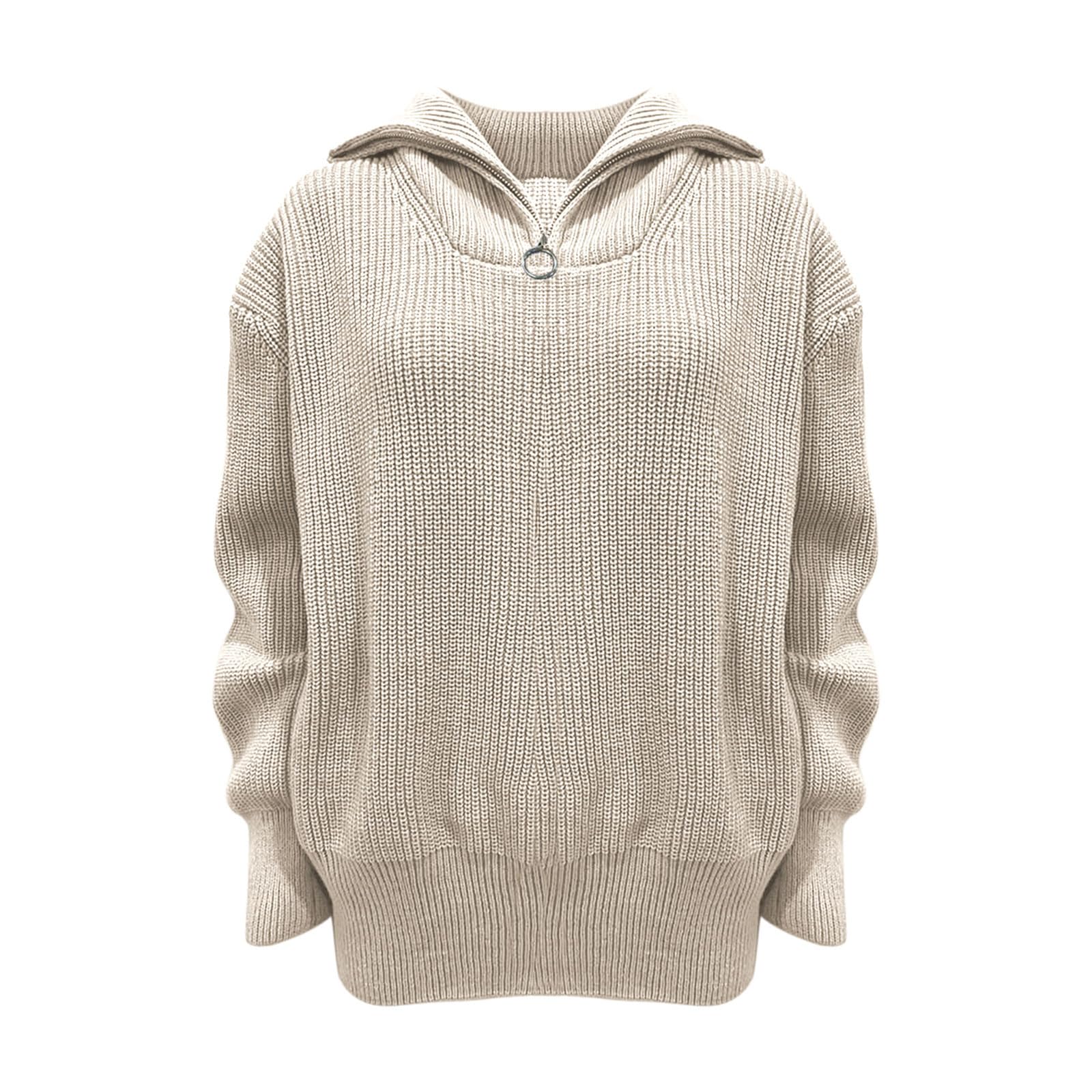 High Neck Zip Knit Sweater for Women