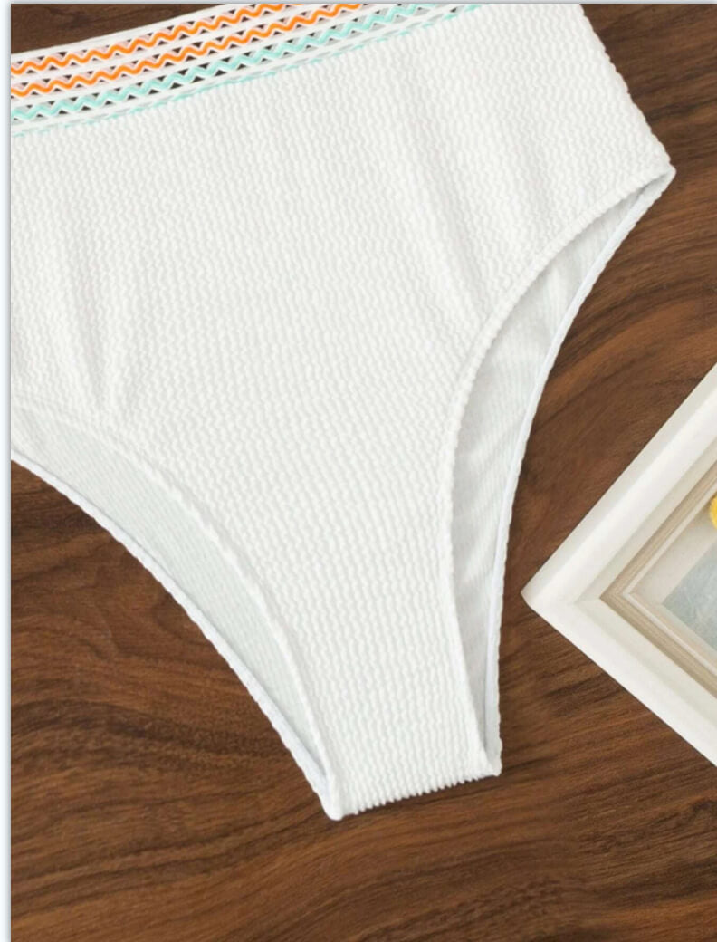 High-Waisted White Crochet Bikini Swimsuit