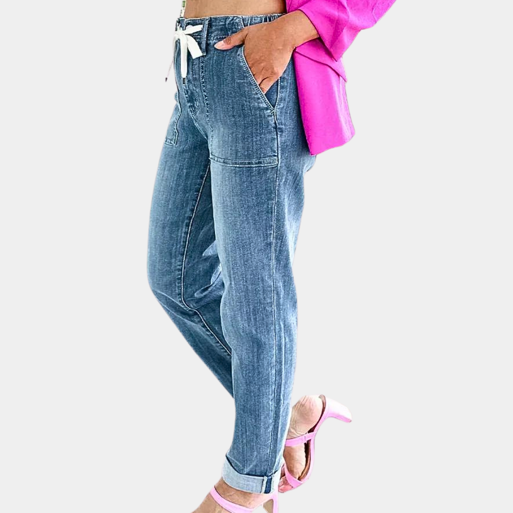Women's High-Waisted Straight-Leg Jeans, Drawstring Waist