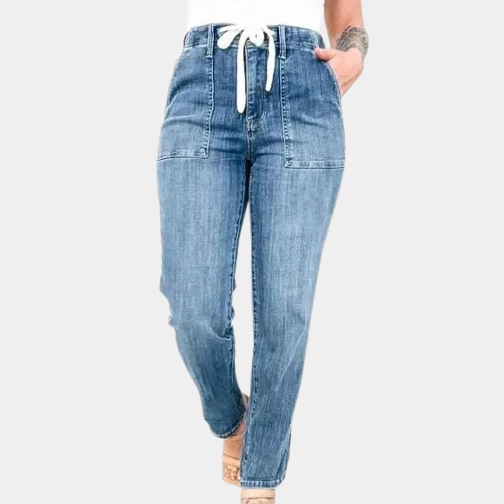 Women's High-Waisted Straight-Leg Jeans, Drawstring Waist