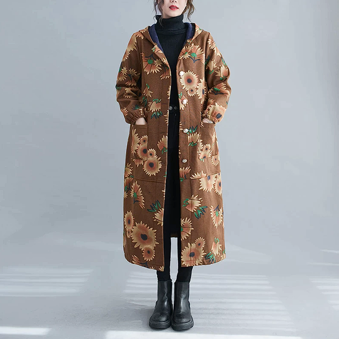 Vintage Style Hooded Long Cotton Winter Coat