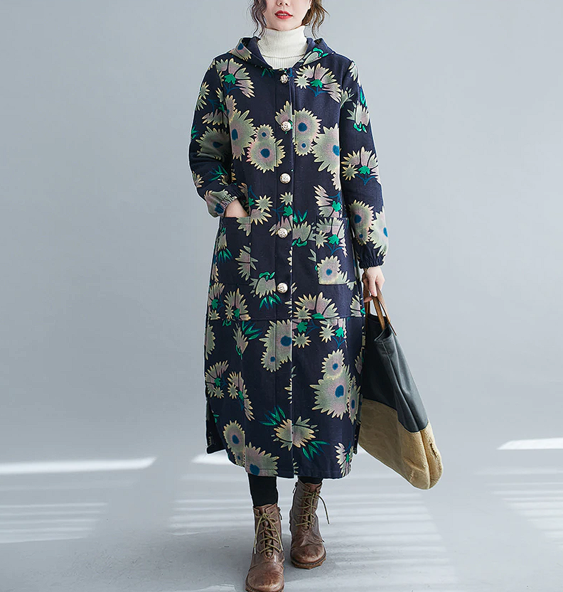Vintage Style Hooded Long Cotton Winter Coat